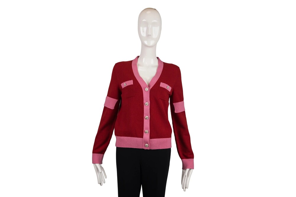 Chanel Red Pink Knit Cardigan Size 38